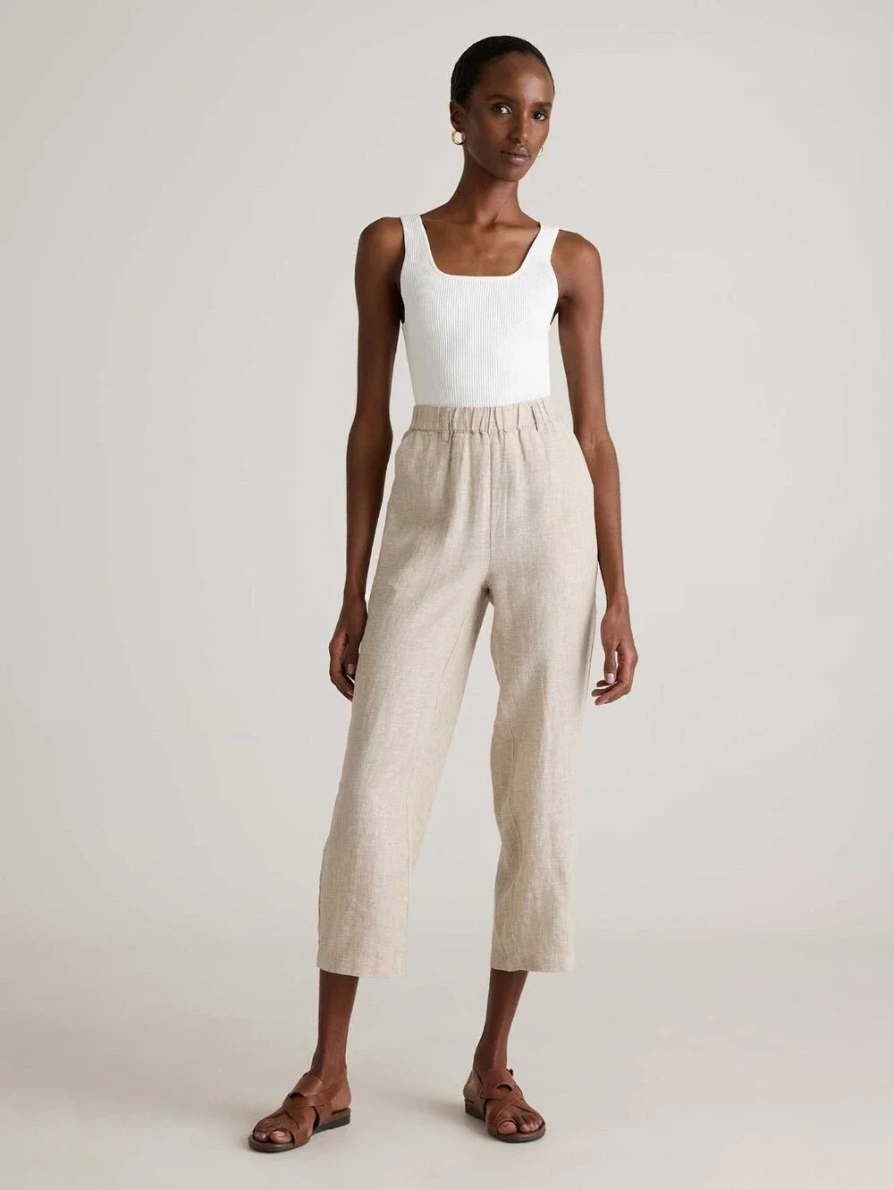 Quince 100% European Linen Pull-On Pants Beige Size L Cropped